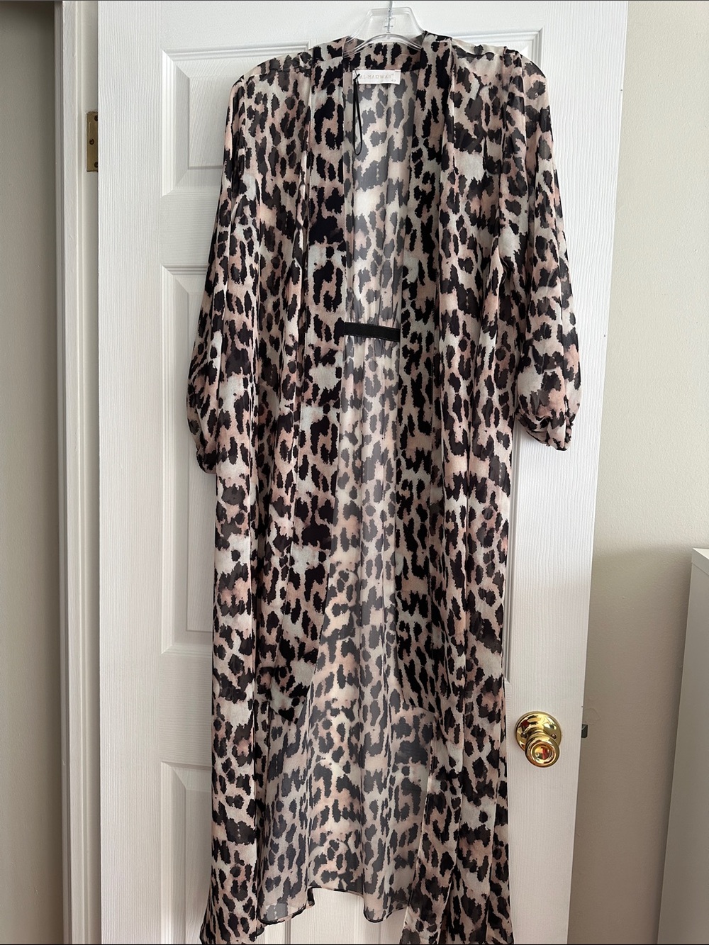 Leopard Print Sheer Duster Kimono - Blush, Black & Cream